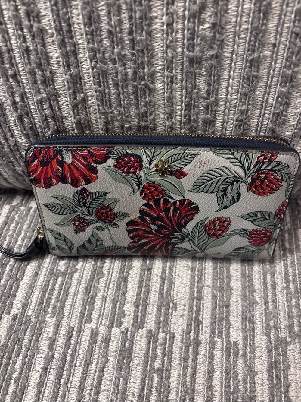 Tory Burch Floral Zip Wallet in Red, Green, and Cream